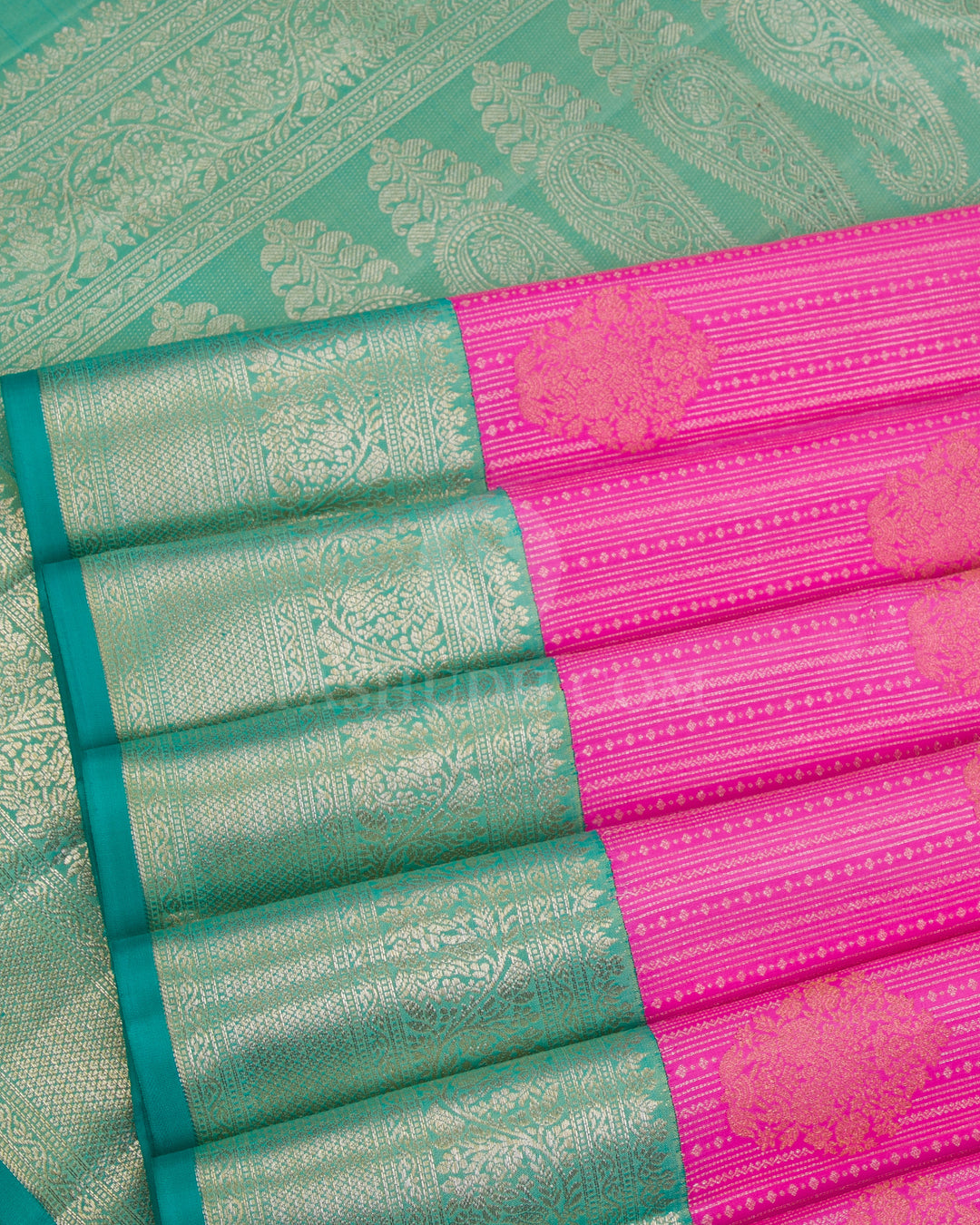 Rose Pink And Green Kanjivaram Silk Saree - S1159(A) - View 5