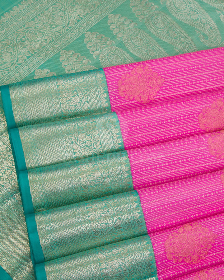 Rose Pink And Green Kanjivaram Silk Saree - S1159(A) - View 5