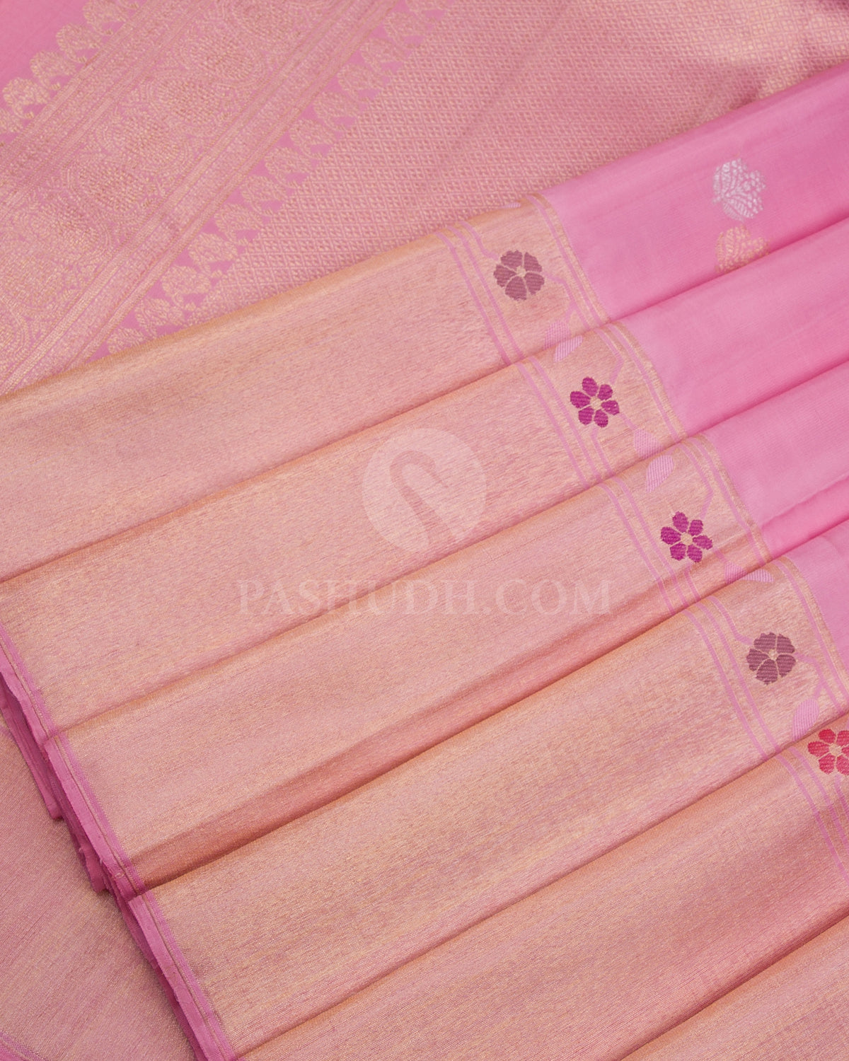 Baby Pink Kanjivaram Silk Saree with Paithani Border - S1126(A) - View 4