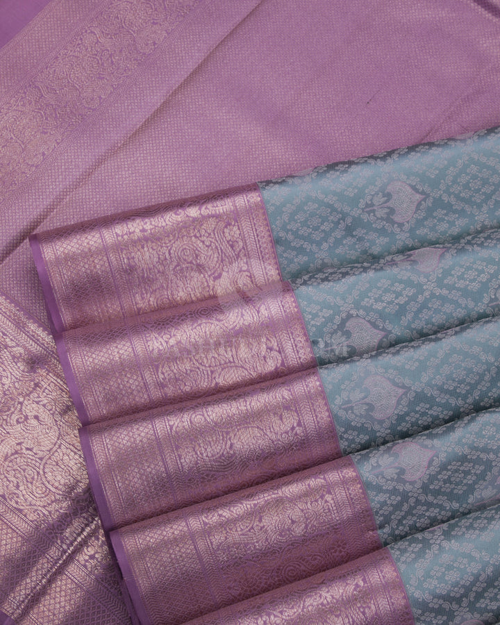 Pastel Blue and Lavender Kanjivaram Silk Saree - D456 - View 4