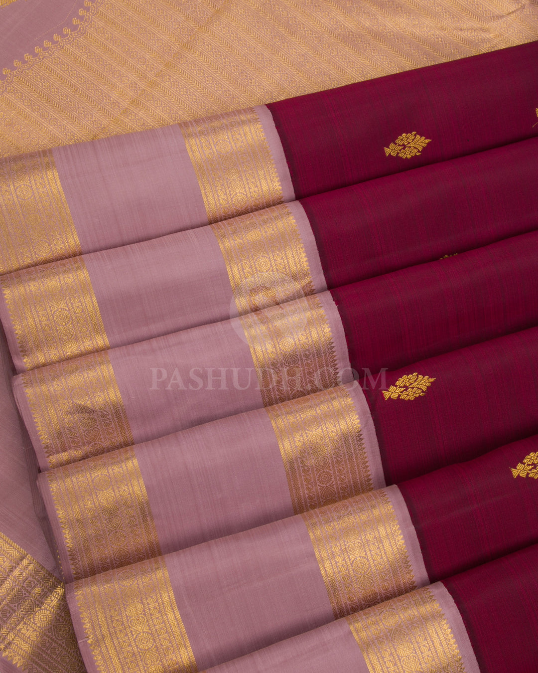 Wine Red & Old Rose Kanjivaram Silk Saree - D4 - View 3