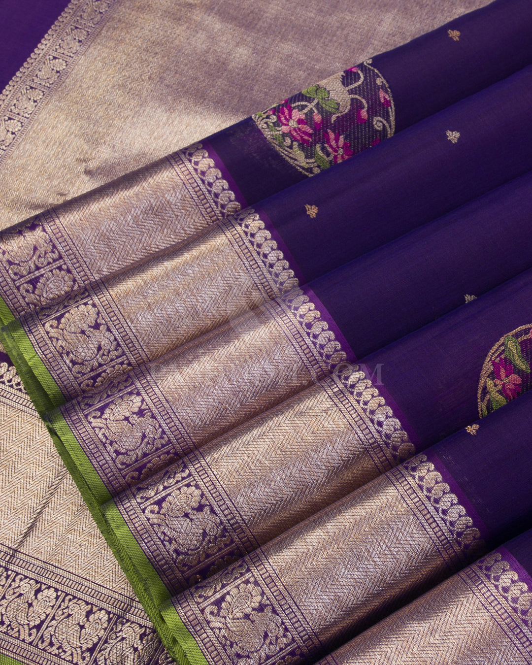 Violet & Light Green Organza Kanjivaram Silk Saree - S1041(A) - View 4