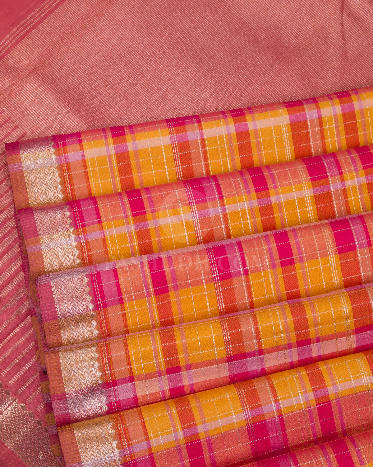 Yellow And Pink Kanjivaram Silk Saree - S1020(B) - View 4