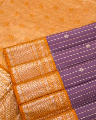 Purple and Golden Orange Pure Zari Kanjivaram Silk Saree - S762 - View 5