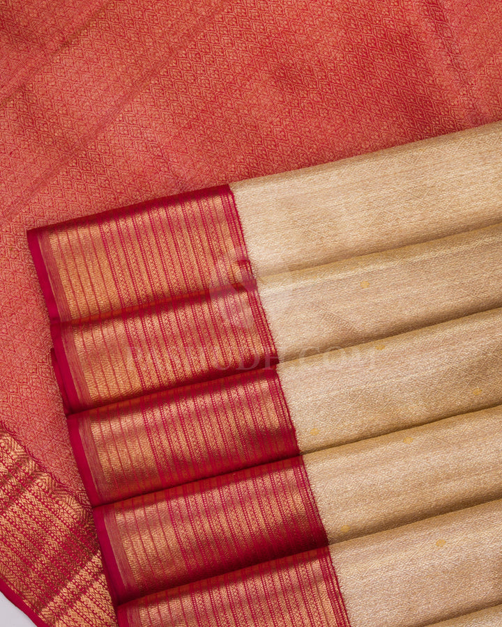 Peach - Golden Zari Tissue Kanjivaram Silk Saree - S705- View 5