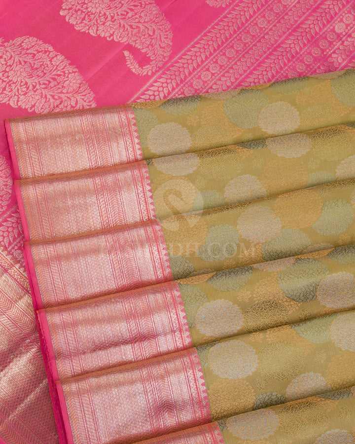 Sage Green And Watermelon Pink Kanjivaram Silk Saree - D523(C) - View 3