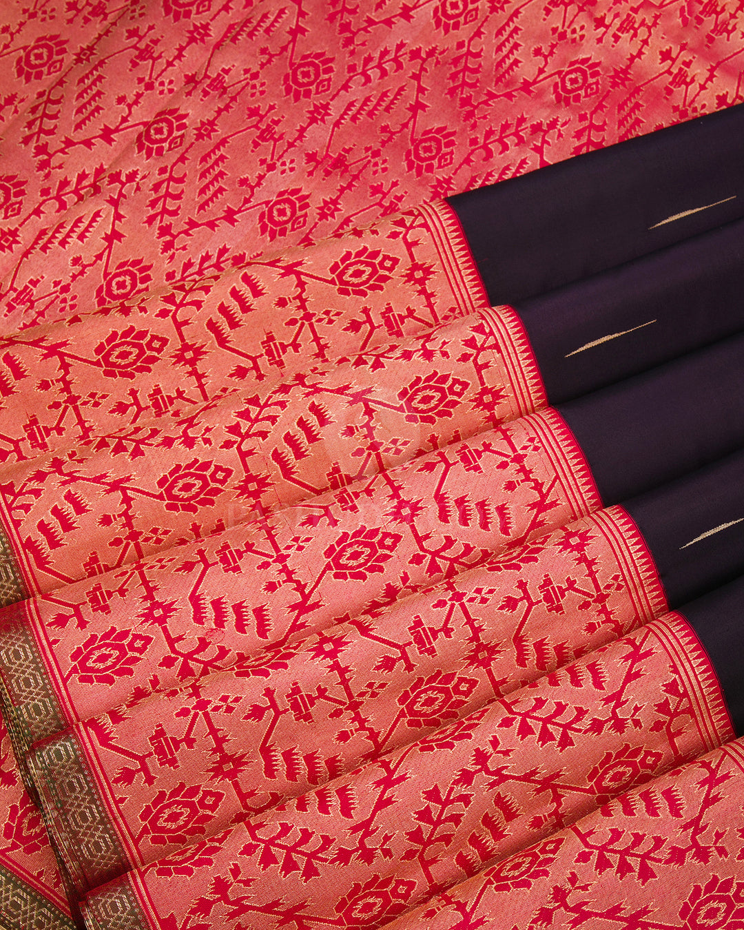 Deep Purple & Red Paithani Inspired Kanjivaram Silk Saree - S878 - View 5