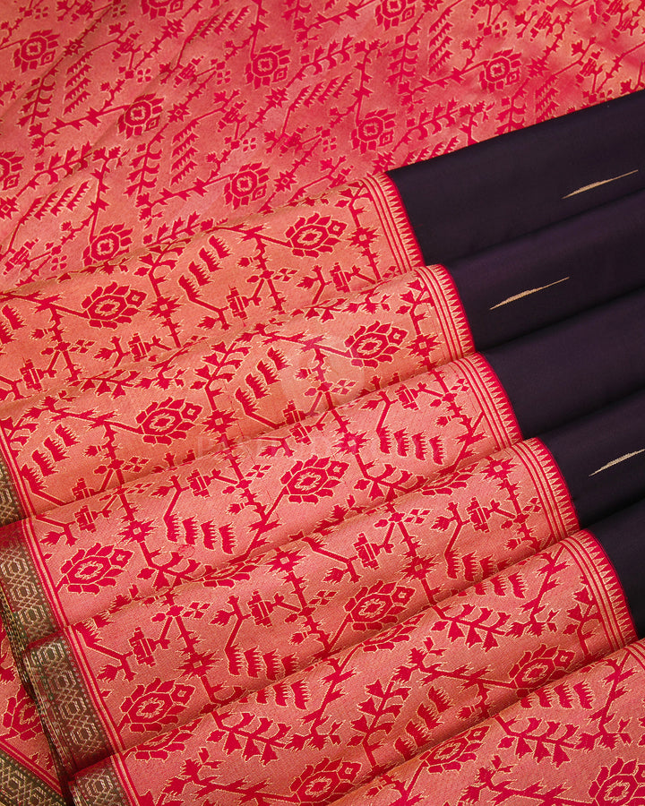 Deep Purple & Red Paithani Inspired Kanjivaram Silk Saree - S878 - View 5