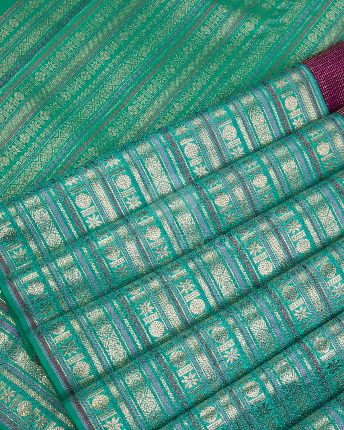 Violet & Sea Foam Green Kanjivaram Silk Saree - S1080(B) - View 4