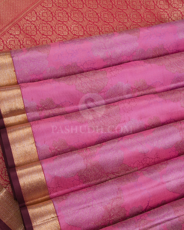 Bright Pink, Brown & Orange Kanjivaram Silk Saree - DJ307(A) - View 3