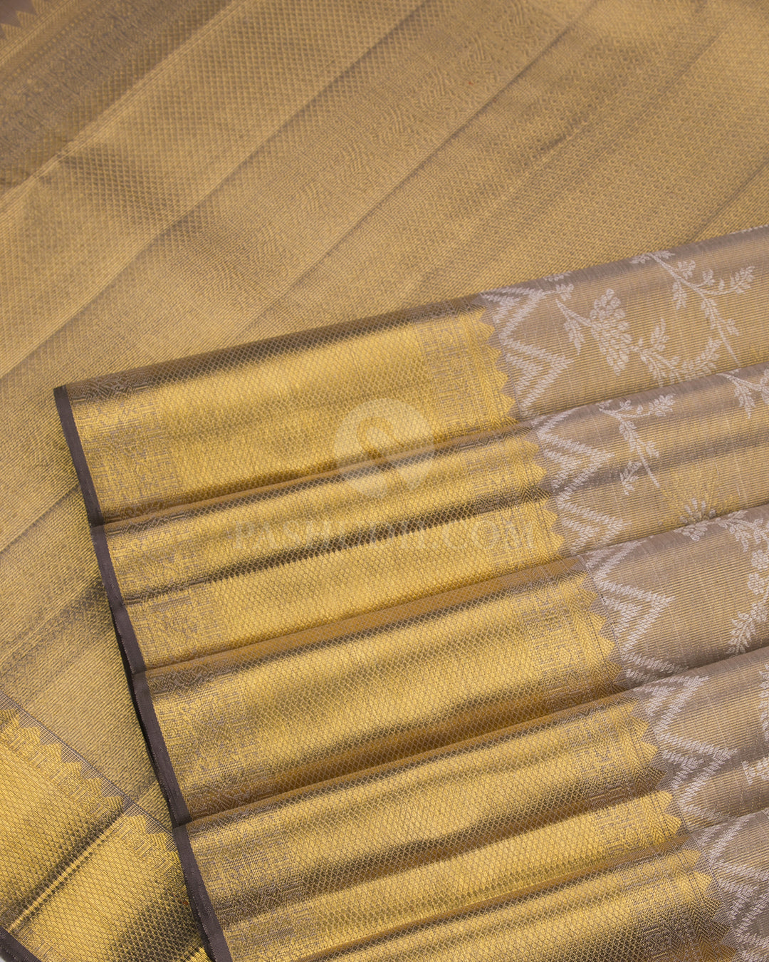 Grey Pure Zari Tissue Kanjivaram Silk Saree - S837 -View 5