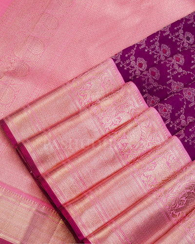 Violet and Baby Pink Kanjivaram Silk Saree - S943