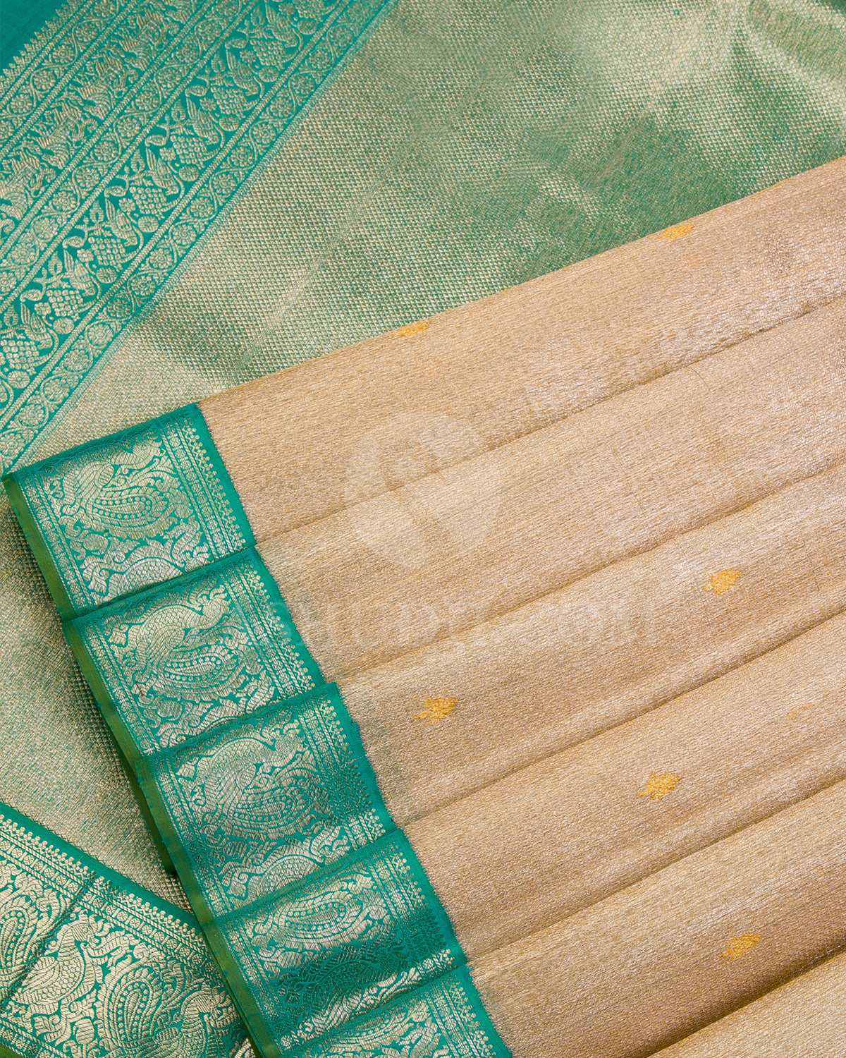 Silver Gold and Jade Green Organza Kanjivaram Silk Saree - S936