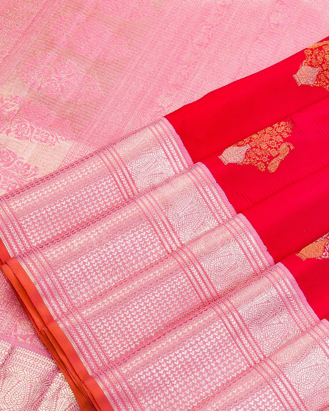 Red and Baby Pink Kanjivaram Silk Saree - S946