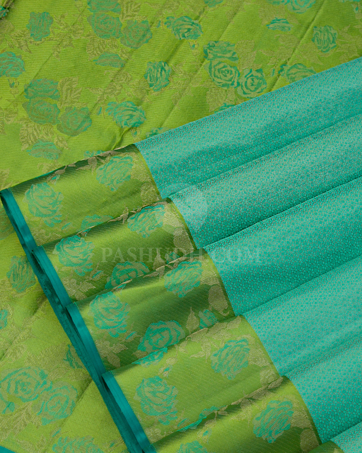 Turquoise and Green Kanjivaram Silk Saree - DJ274(B) - View 3