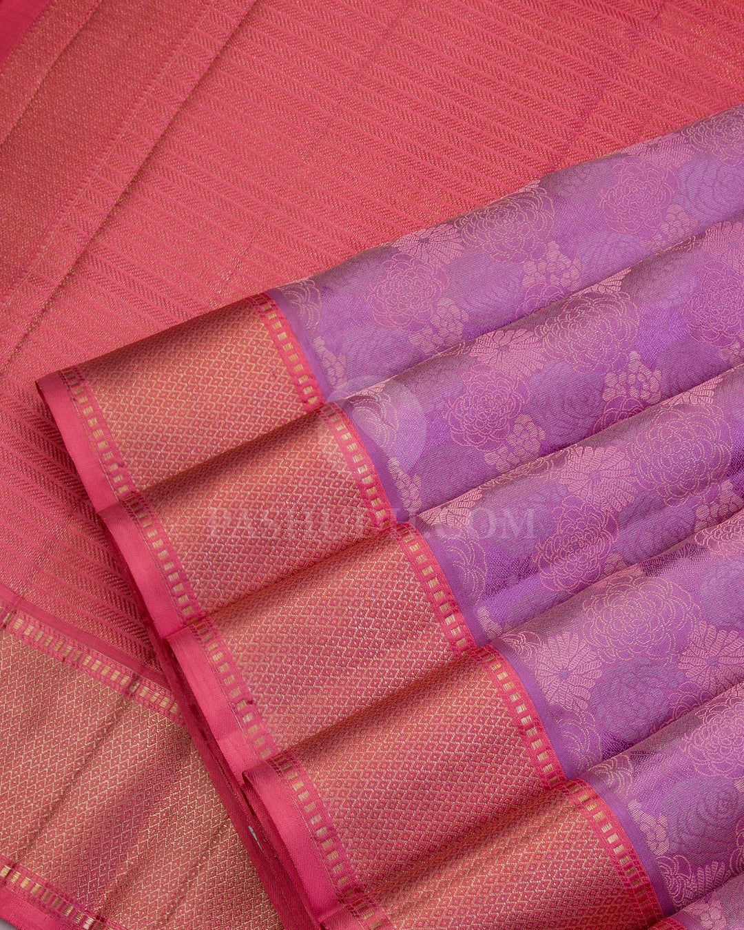 Lilac and Peach Pink Kanjivaram Silk Saree - DJ270
