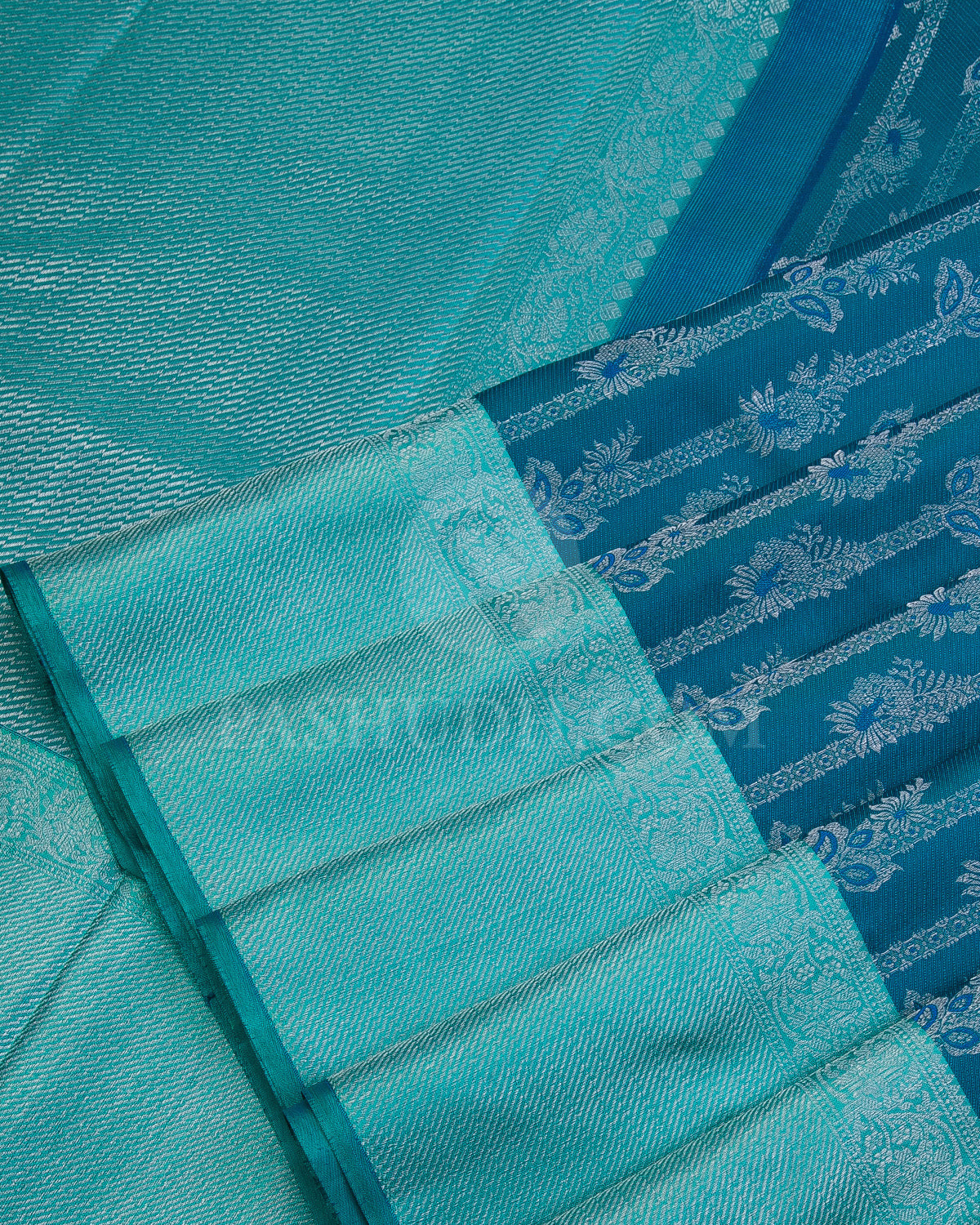 Teal Blue and Sky Blue Kanjivaram Silk Saree - D485