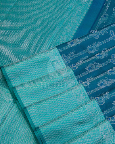 Teal Blue and Sky Blue Kanjivaram Silk Saree - D485