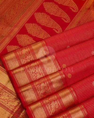 Brick Red and Green Kanjivaram silk Saree - S920