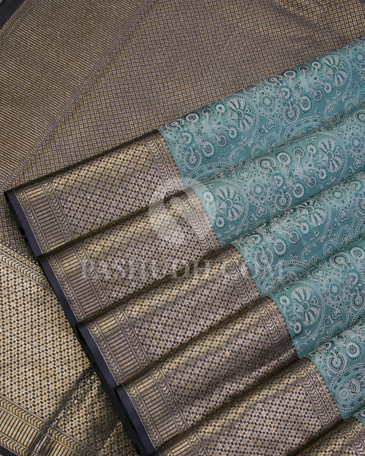 Slate Grey and Charcoal Grey Kanjivaram Silk Saree - D490