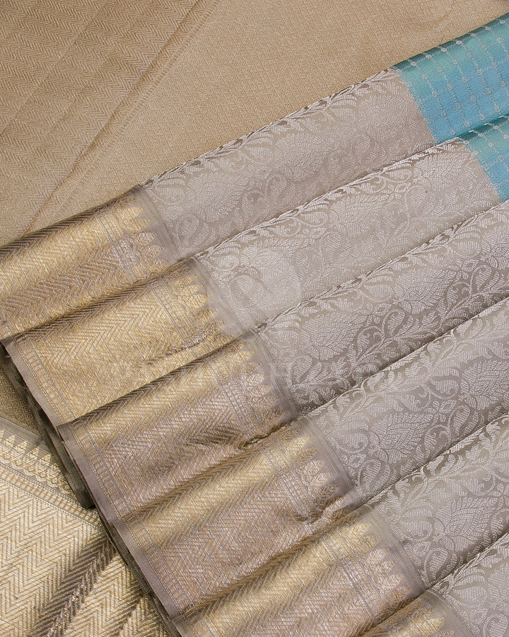 Light Sky Blue and Grey Kanjivaram Silk Saree - DT234