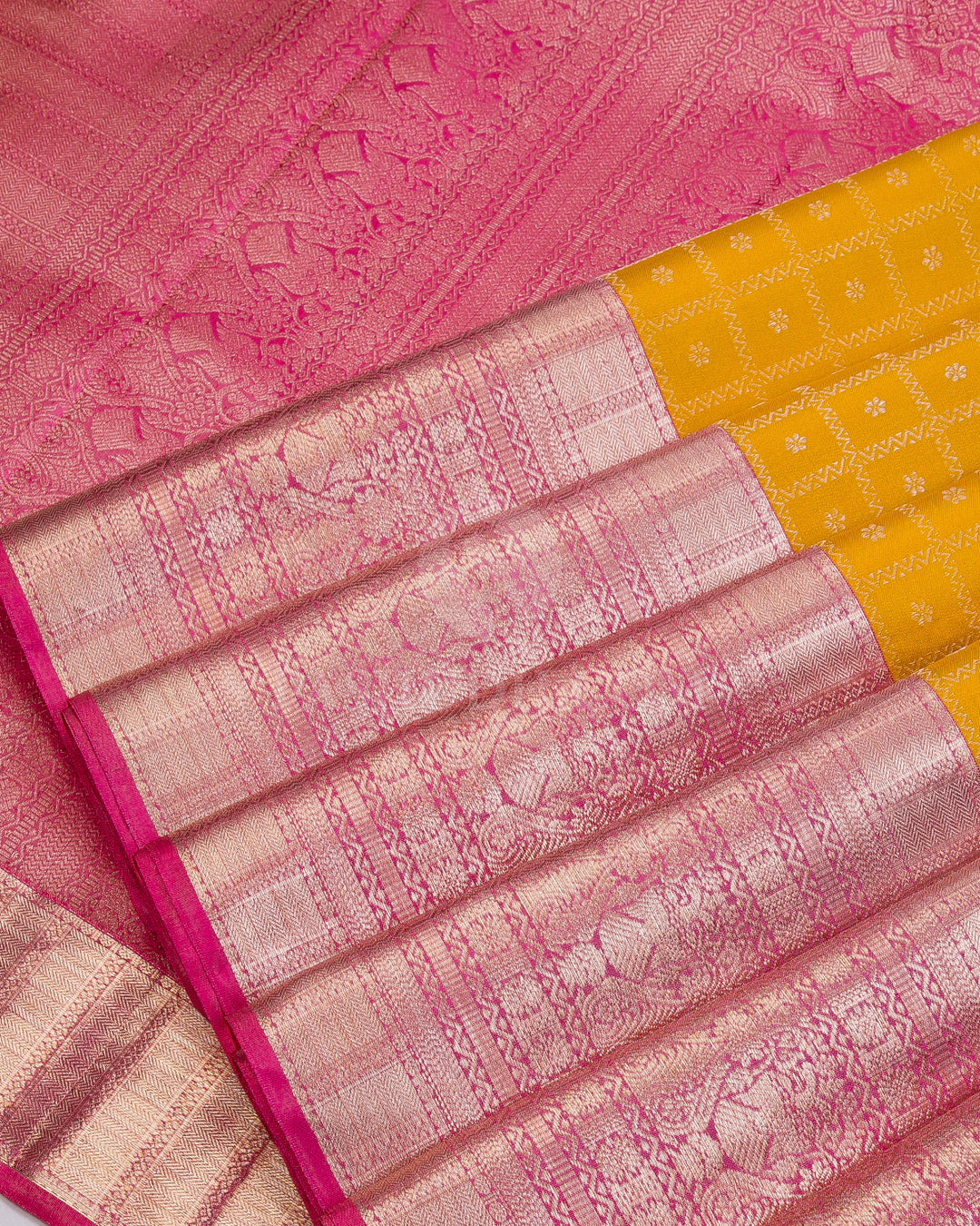 Mango Yellow and Pink Kanjivaram Silk Saree - DT238