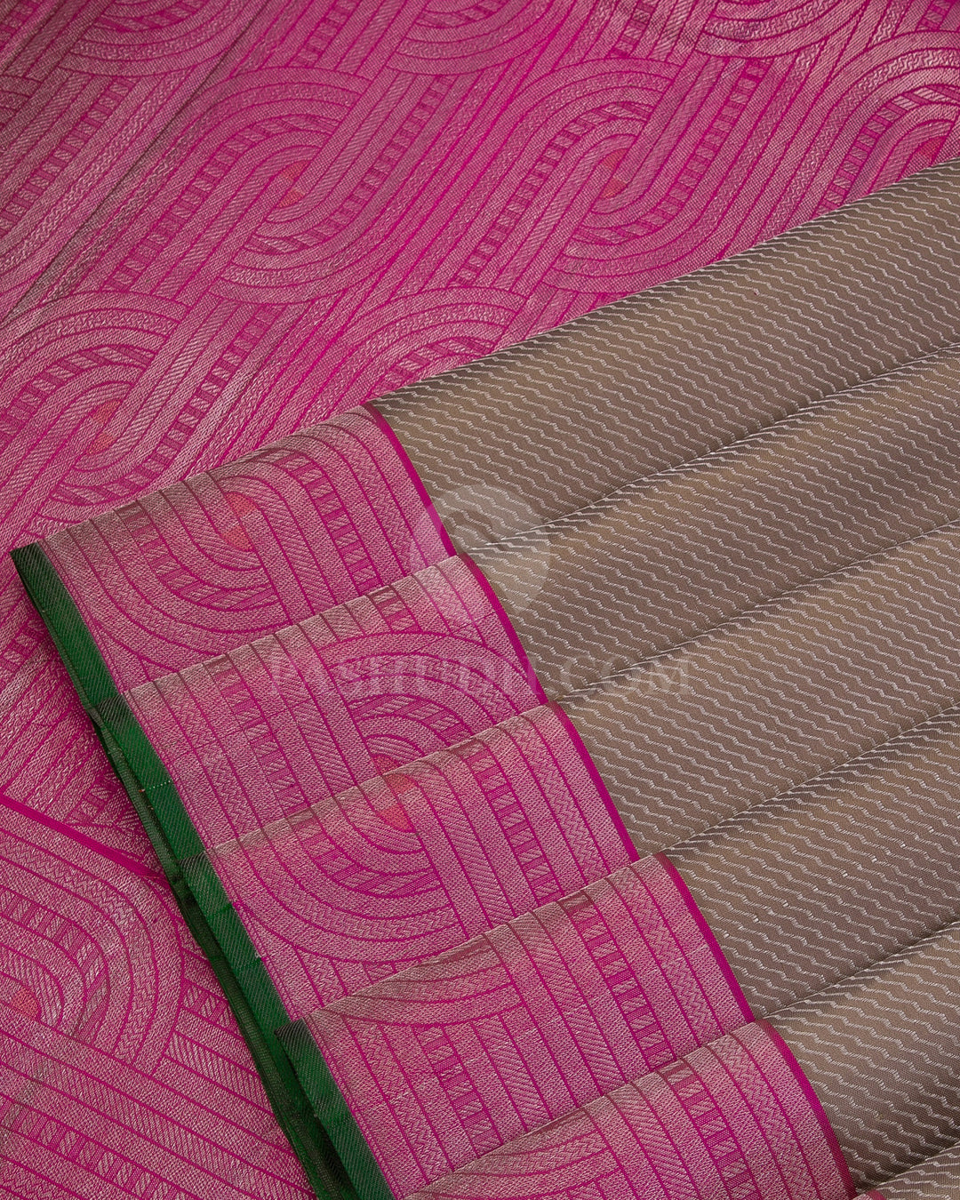 Greige and Fuchsia Pink Kanjivaram Silk Saree - DJ269