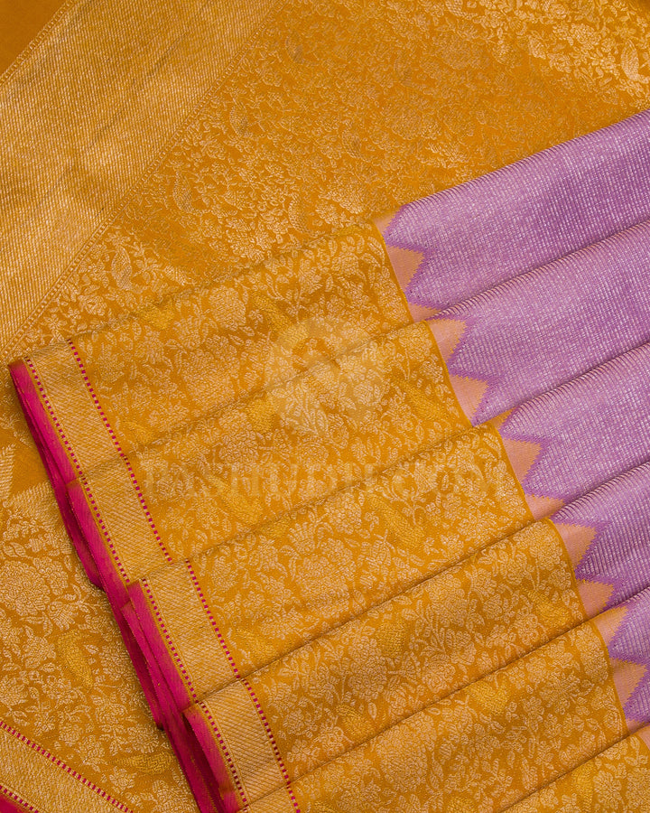 Lavender and Amber Yellow Kanjivaram Silk Saree - S954