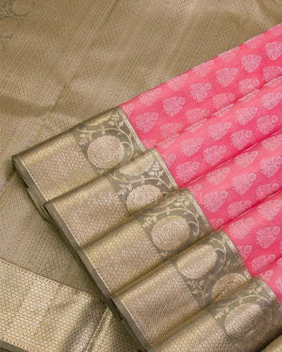 Baby Pink and Sage Green Kanjivaram Silk Saree - DT226