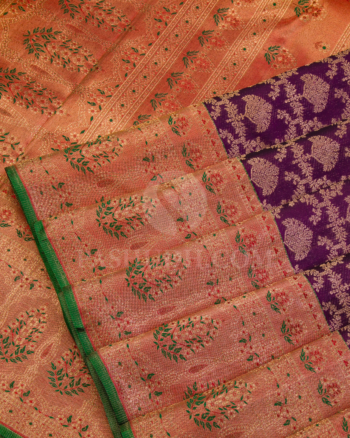 Violet and Red Kanjivaram Silk Saree with Tissue Border - S925