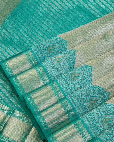 Turquoise Green Kanjivaram Silk Saree with Shimmer - S923