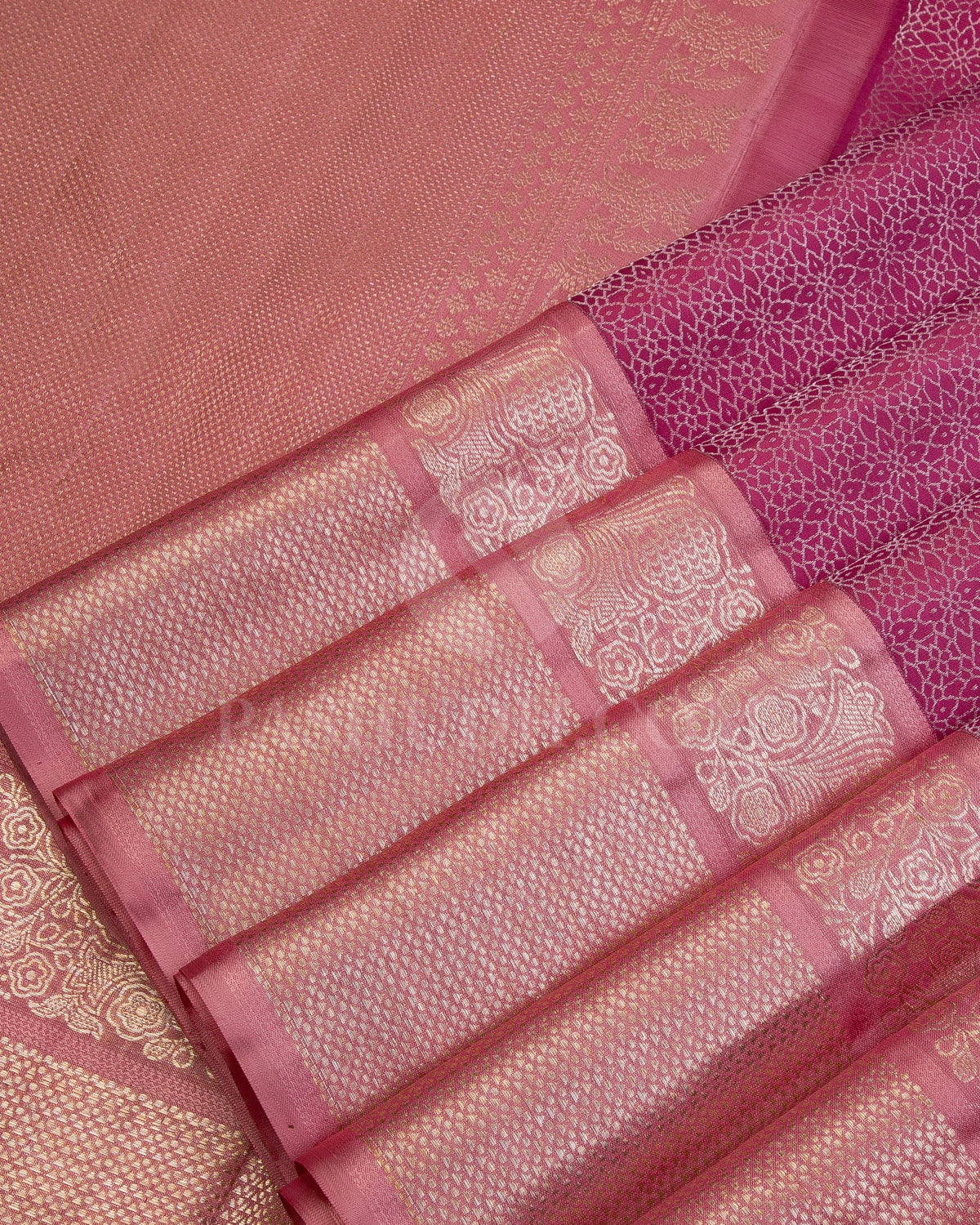 Taffy Pink and Crepe Pink Kanjivaram Silk Saree - DT239