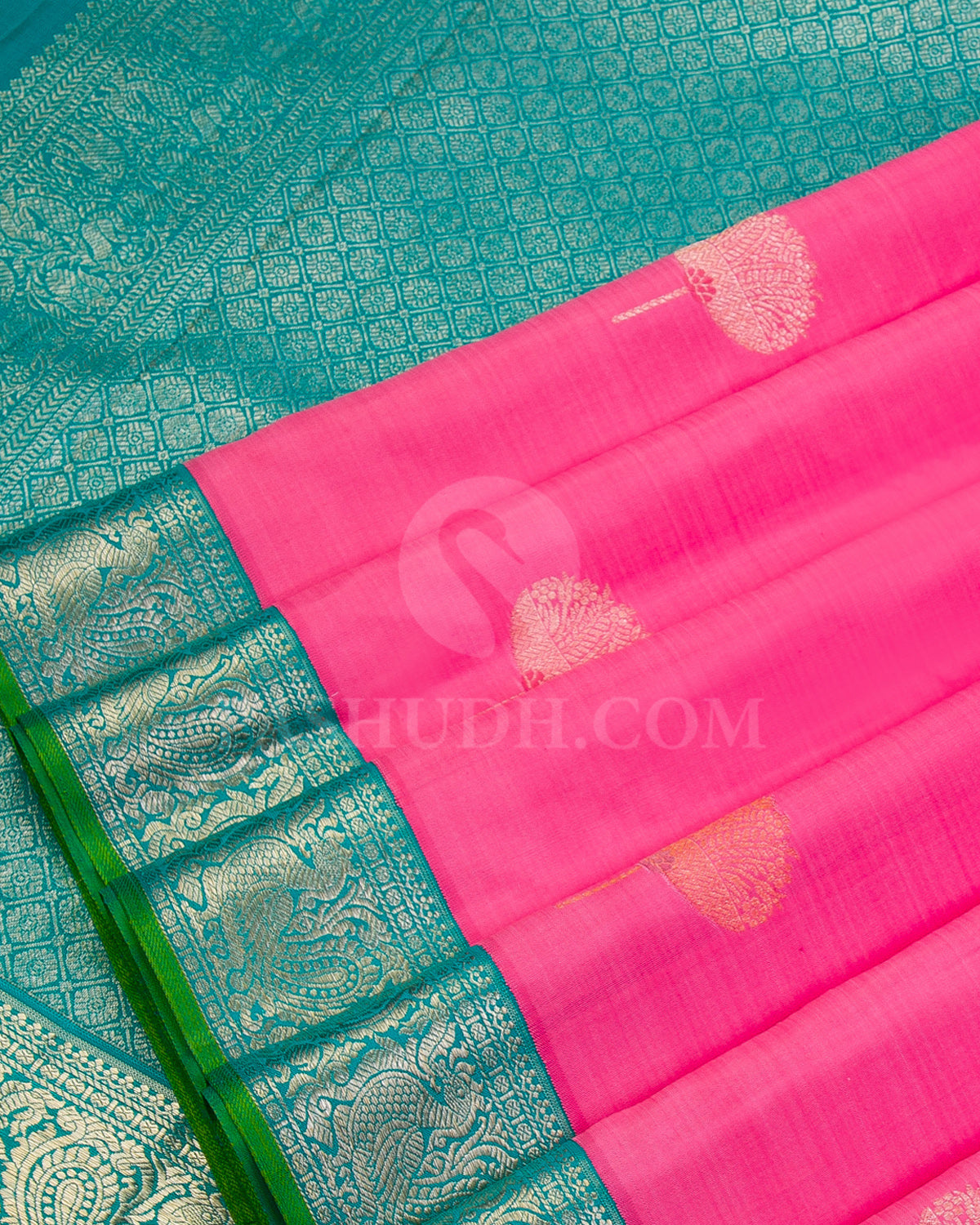 Taffy Pink and Anandha Blue Kanjivaram Silk Saree - S956