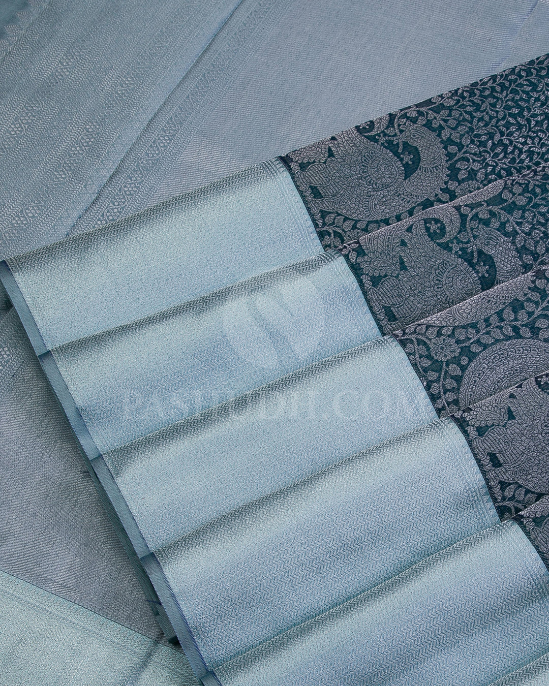 Bottle Green and Slate Grey Kanjivaram Silk Saree - D493