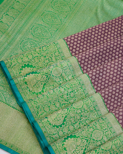 Deep Mauve and Leaf Green Kanjivaram Silk Saree - S961