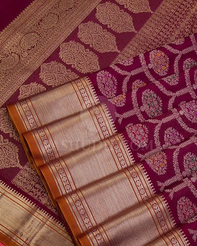 Aubergine and Pink Kanjivaram Silk Saree - S930