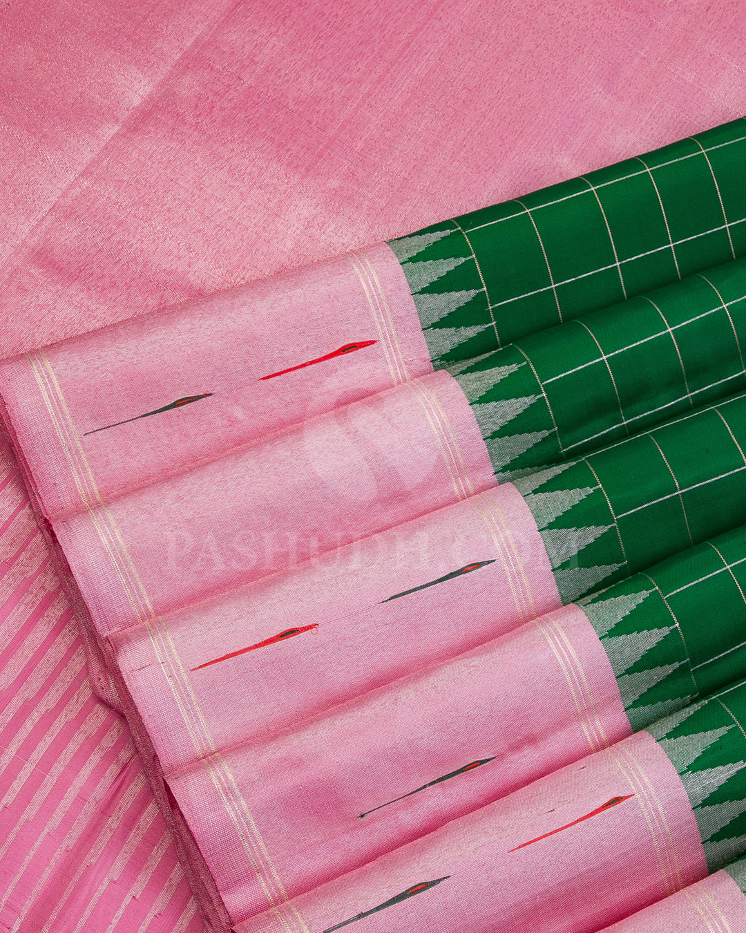 Emerald Green and Baby Pink Kanjivaram Silk Saree - S941