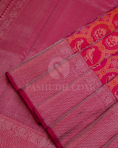 Orange and Rouge Pink Kanjivaram Silk Saree - D492