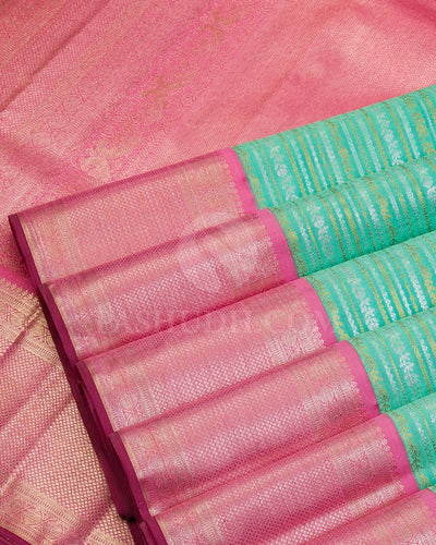 Sea Green and  Baby Pink Kanjivaram Silk Saree - S921