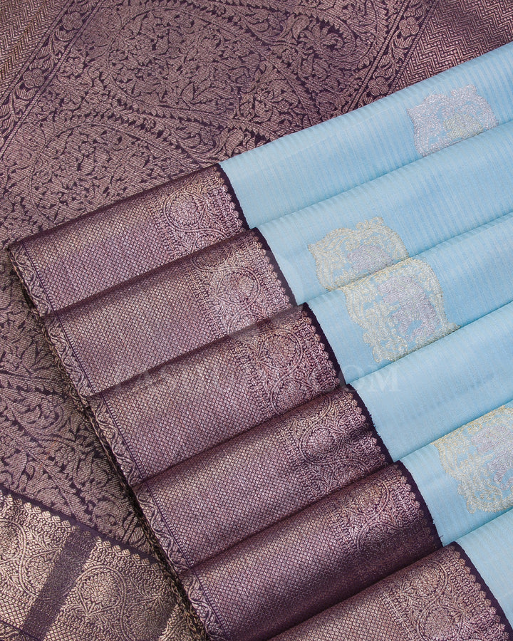 Powder Blue and Elephant Grey Kanjivaram Silk Saree - S924