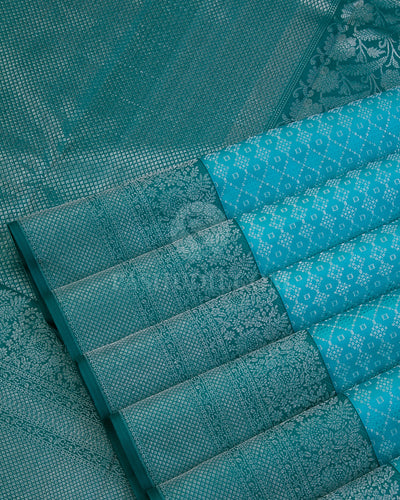 Sky Blue and Teal Green Kanjivaram Silk Saree - DT237