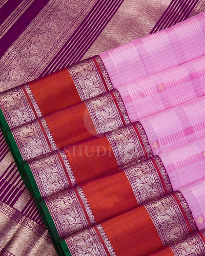 Mauve, Violet and Rust Orange Organza Kanjivaram Silk Saree - S942