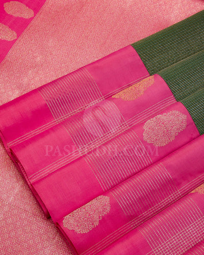 Dark Green and Baby Pink Kanjivaram Silk Saree - S928