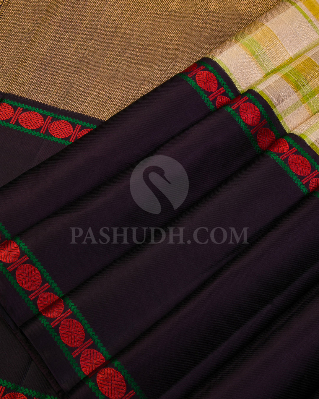 Cream, Mild Green and Navy Blue Kanjivaram Silk Saree - S950