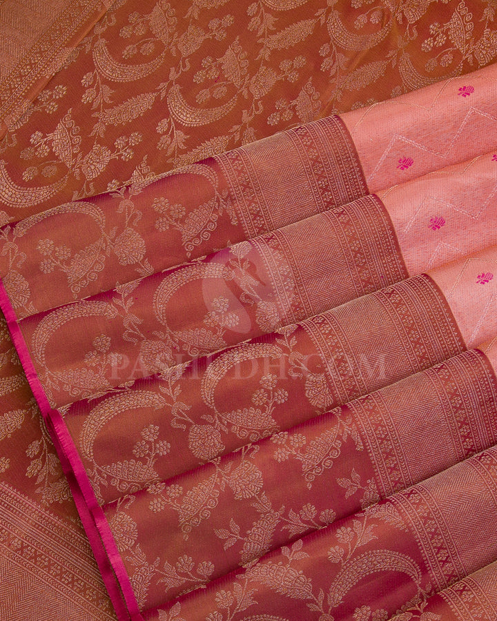 Peach and Mild Brown Kanjivaram Silk Saree - DJ265