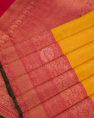 Yellow & Red Kanjivaram Silk Saree - S1084(A) - View 4