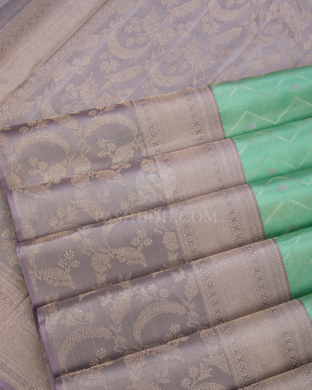 Sea Green & Grey Kanjivaram Silk Saree -DJ239