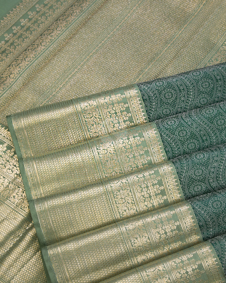Forest Green & Sage Green Kanjivaram Silk Saree - D469