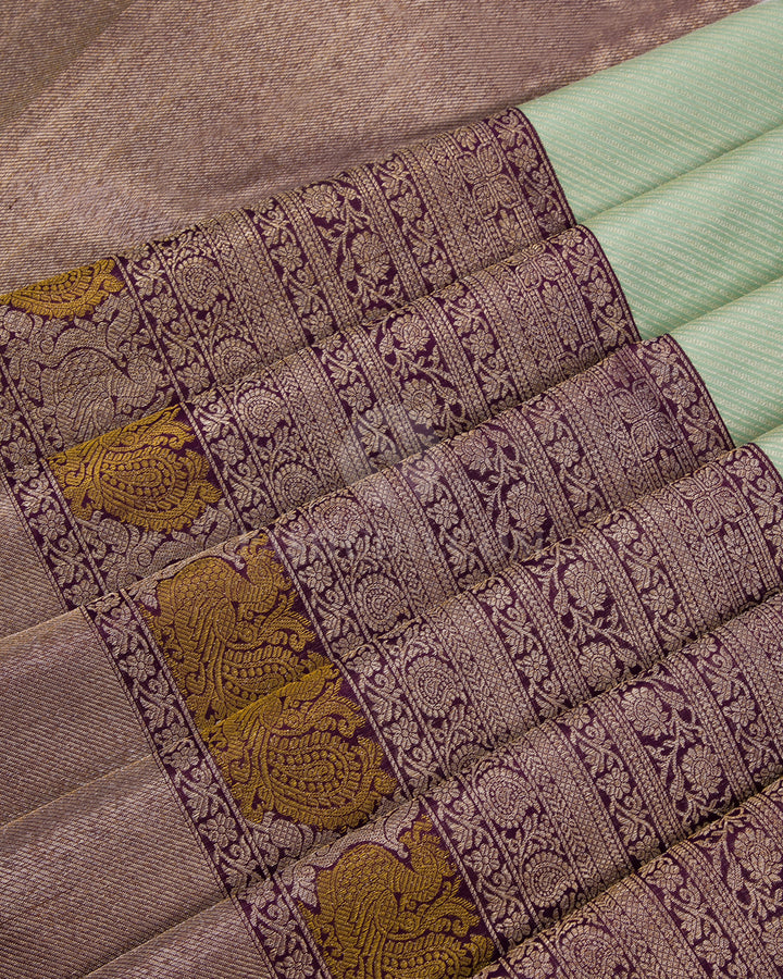 Pista Green & Violet Kanjivaram Silk Saree - S756- View 5