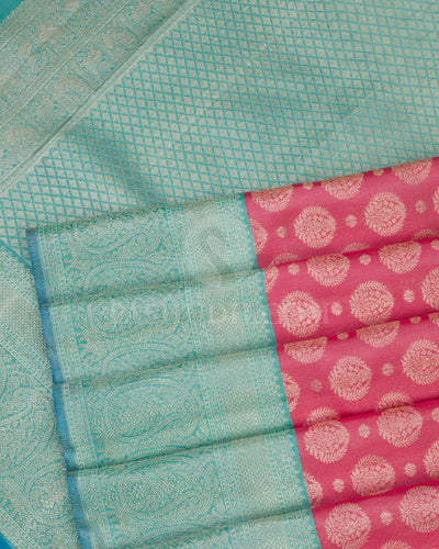 Baby Pink and Sky Blue Kanjivaram Silk Saree - S712 - View 5